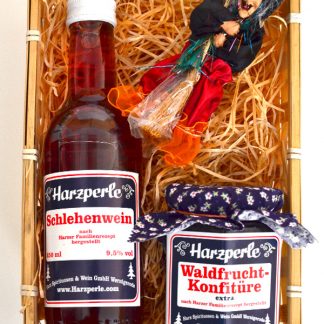 0,25l Harzperle Korb mit Konfitüre, Hexe und Fruchtwein