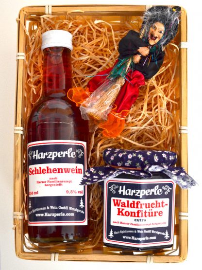 0,25l Harzperle Korb mit Konfitüre, Hexe und Fruchtwein